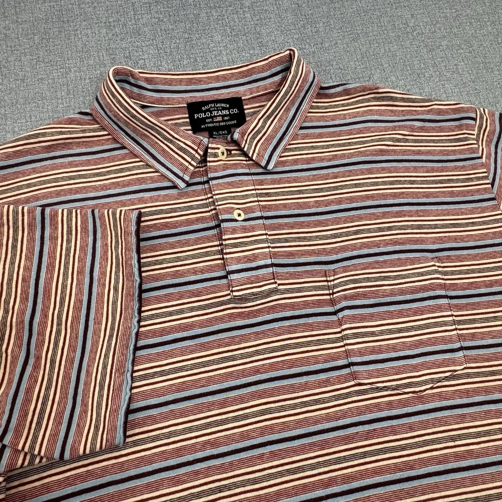 Ralph Lauren Polo Jeans Co Striped Polo Shirt XL Blue Red Cotton Casual